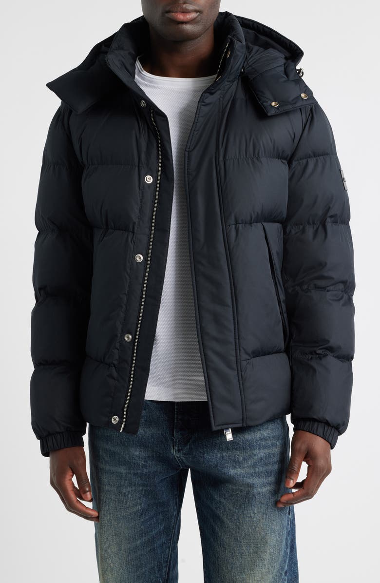 BOSS Water Repellent Puffer Coat with Removable Hood, Main, color, Black