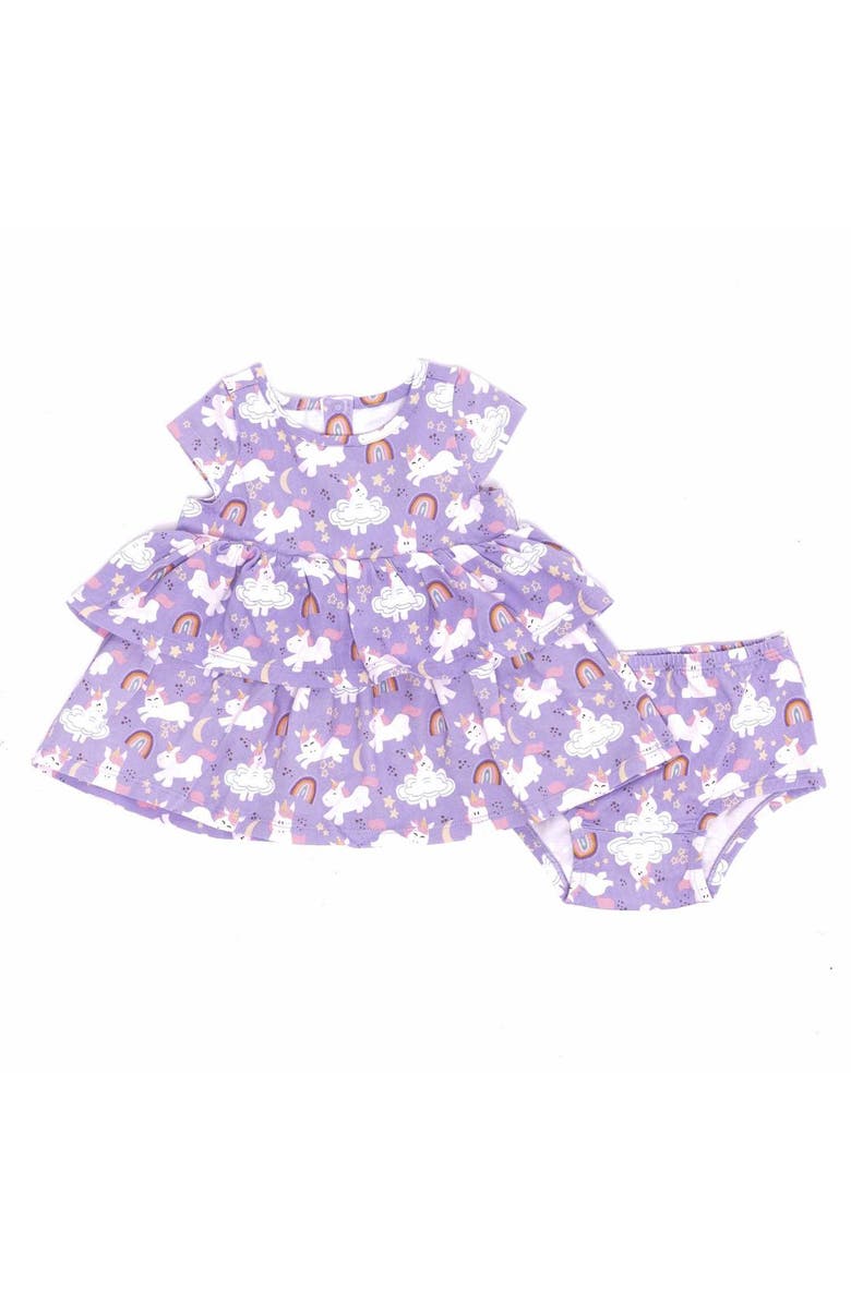 Norani Kids Organic Layered Dress with Matching Bloomers in Macarons, Main, color, Unicorns