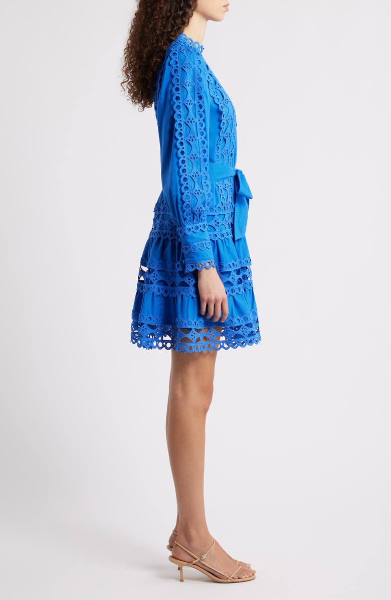 LAYERED WITH LOVE Linda Eyelet Trim Long Sleeve Cotton Minidress, Alternate, color, Cobalt