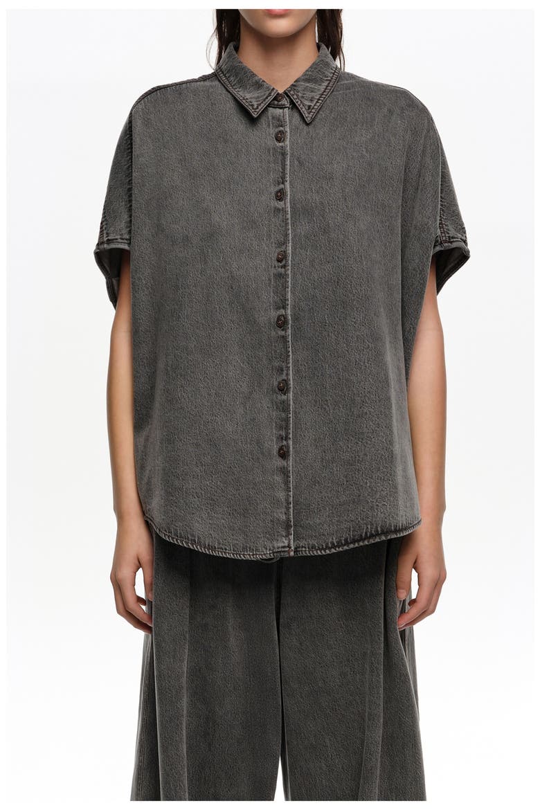 Black washed denim cape shirt, Main, color, WASHED DENIM BLACK