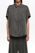 Bimba y Lola Black washed denim cape shirt