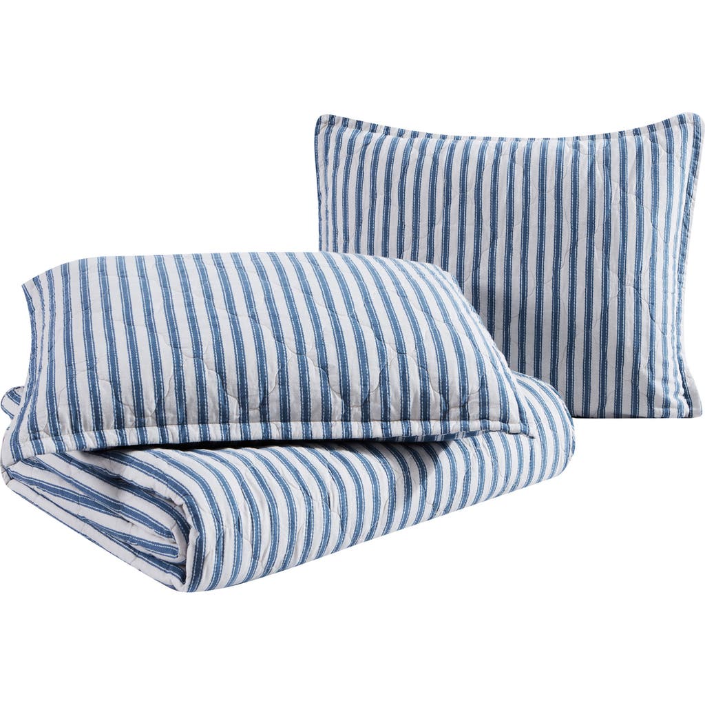 Stone Cottage Willow Way Ticking Stripe Quilt & Sham Set In Blue