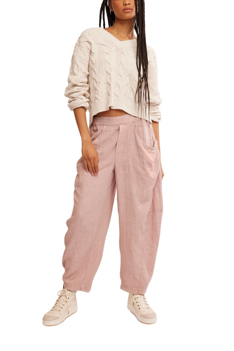 High Road Pull-On Linen Blend Barrel Pants, Alternate, color, BLUSH TINT