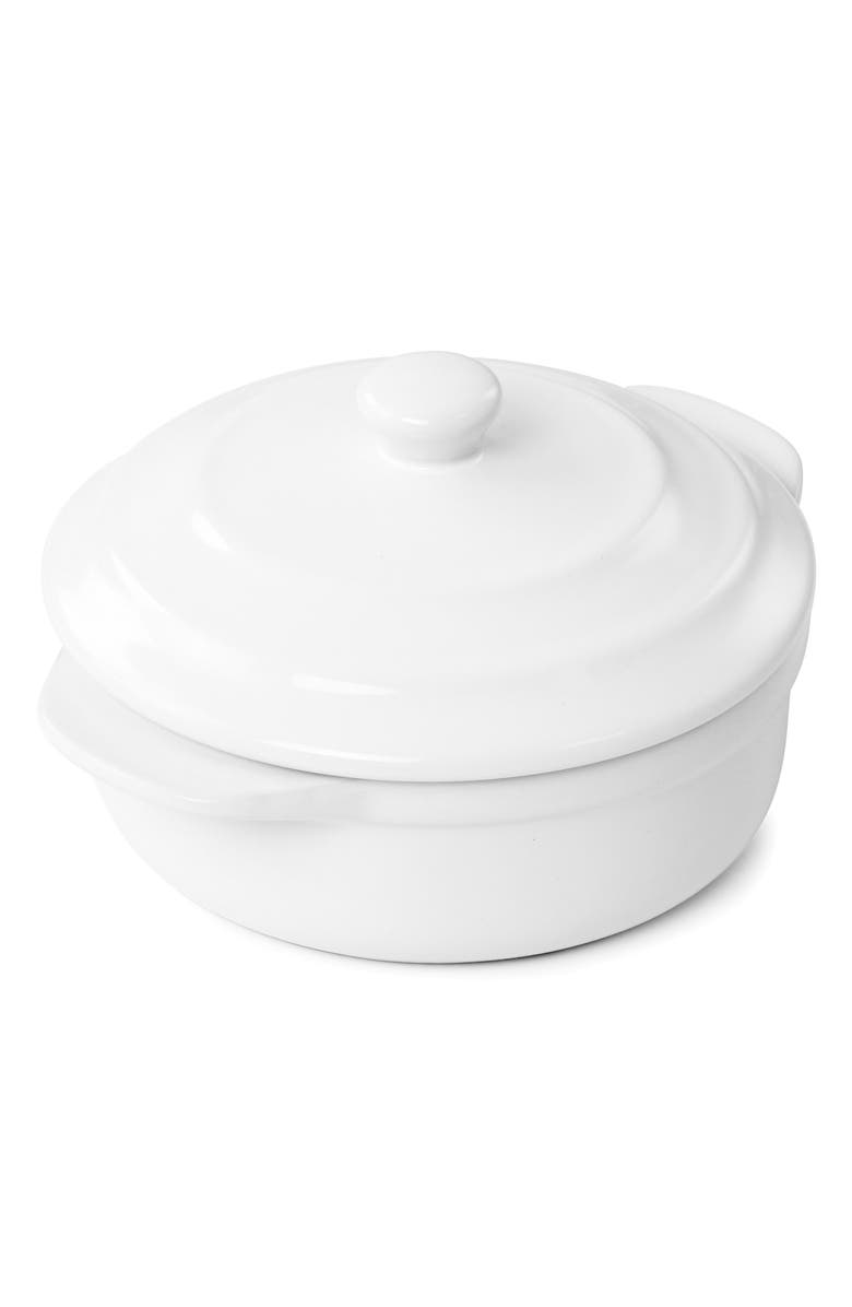 MARTHA STEWART Stoneware Casserole with Lid, Alternate, color, White