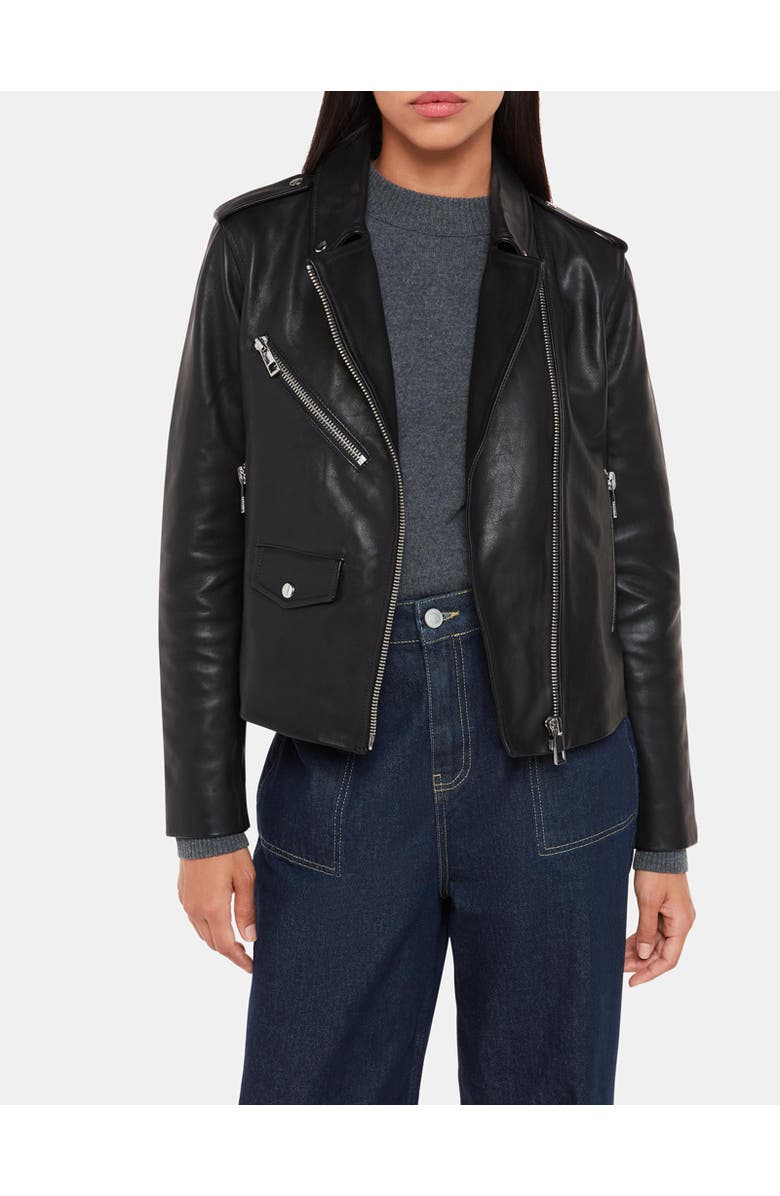 Whistles Agnes Pocket Leather Jacket, Alternate, color, Black