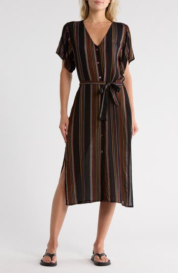 Amuse Society Last Dance Stripe Woven Shirtdress In Black