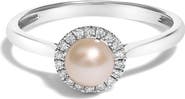 Haus of Brilliance 10K White Gold 5MM Pearl and Diamond Halo Ring