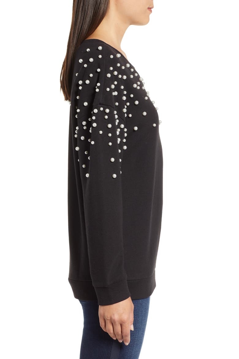 PEARL DETAIL SWEATSHIRT, Alternate, color, BLACK
