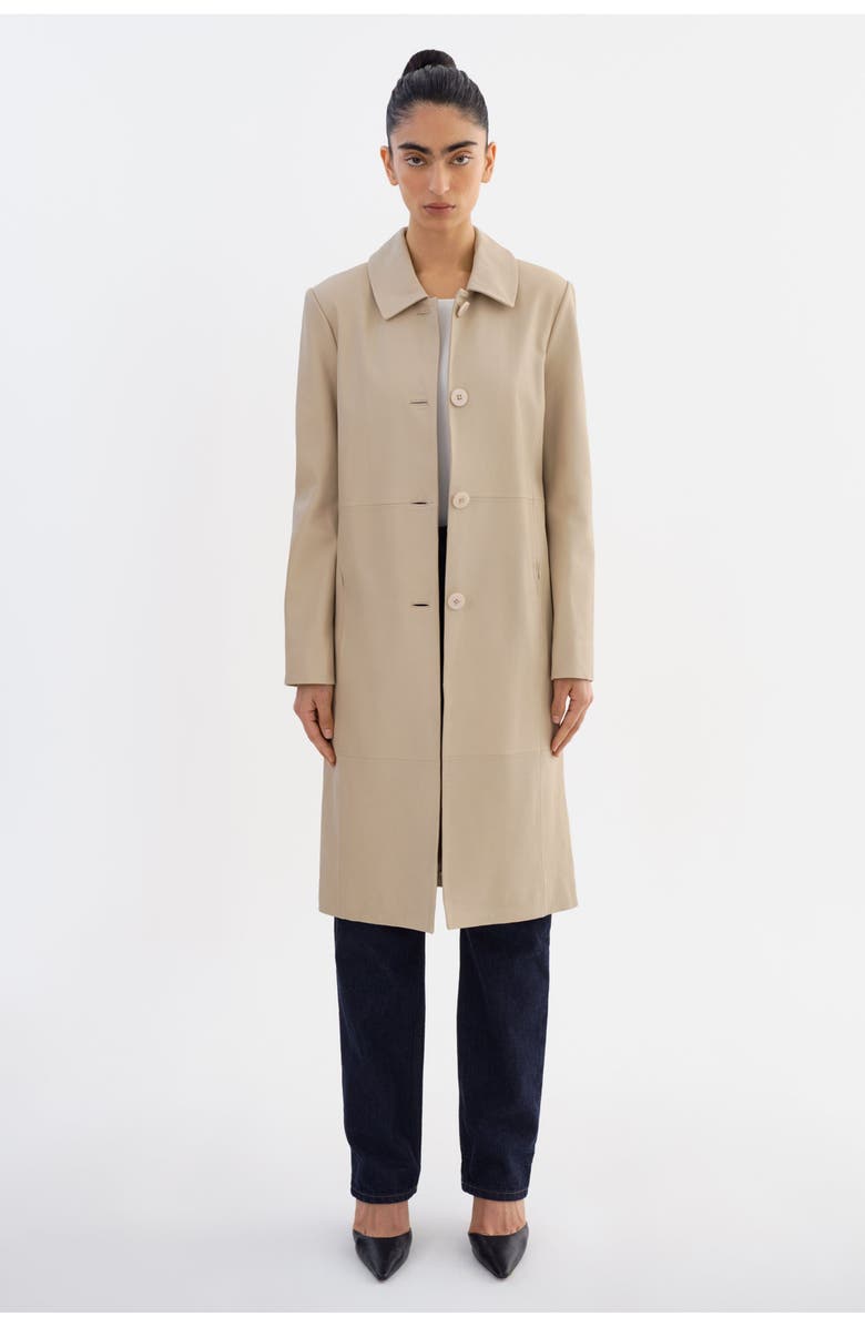 LAMARQUE BELEN | Longline Leather Coat, Alternate, color, Stone