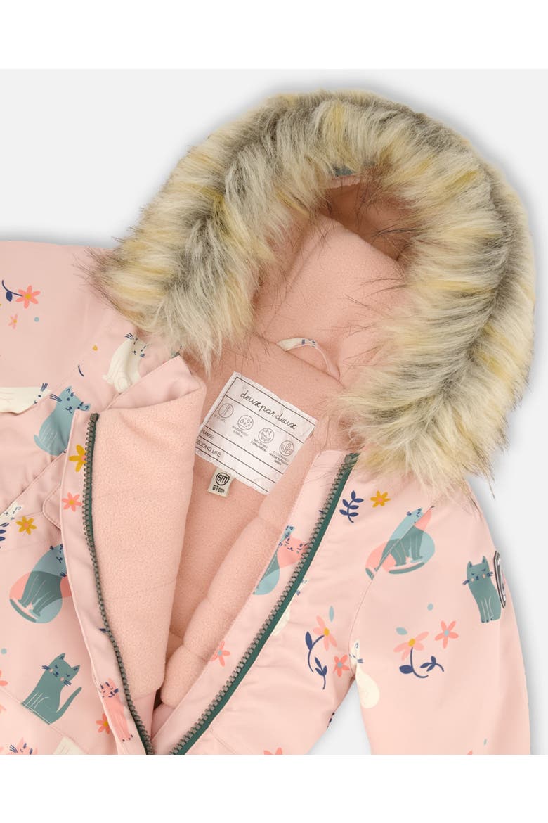 Baby Girl's One Piece Baby Snowsuit Light Pink Printed Cats Designed For Car Seat, Alternate, color, Printed Cats