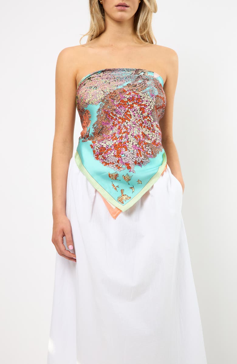 Viens Avec Moi Floral Dream Large Silk Square Scarf, Alternate, color, Blue And Pink