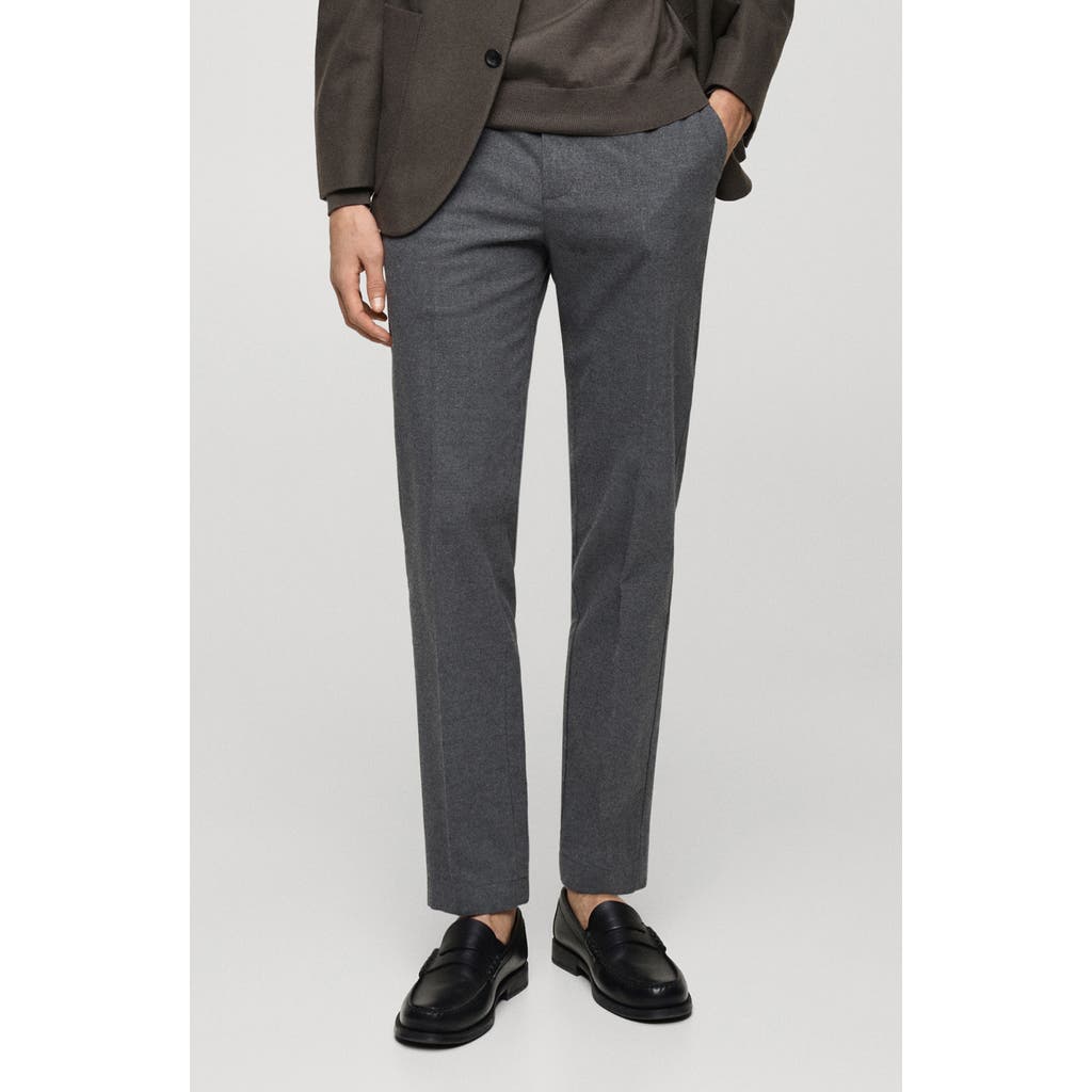 Mango Regular Fit Navy Flat Front Textured Stretch Cotton Pants In Gray