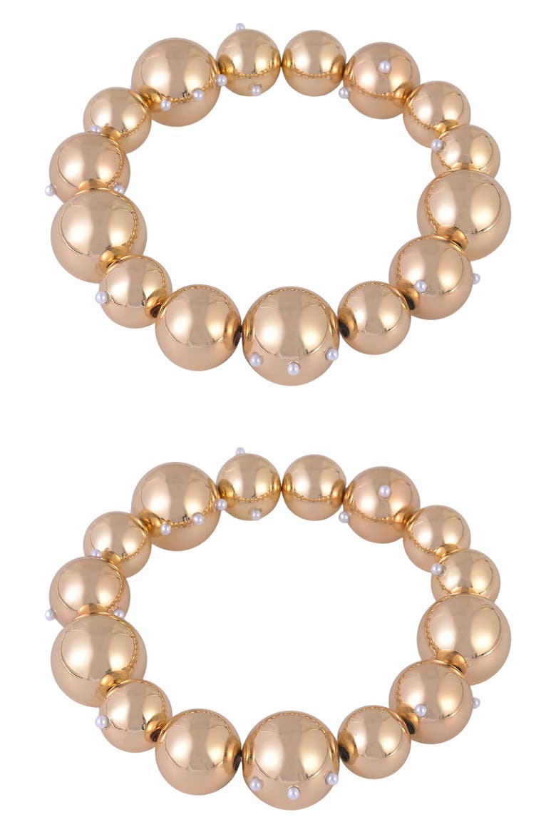Set of 2 Crystal Bead Stretch Bracelets, Main, color, GOLD