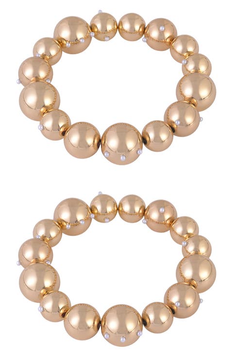 Set of 2 Crystal Bead Stretch Bracelets