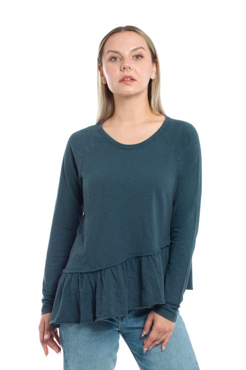 Wilt Clothing Raglan Long Sleeve Asymmetric Peplum Hem Tee In Blue
