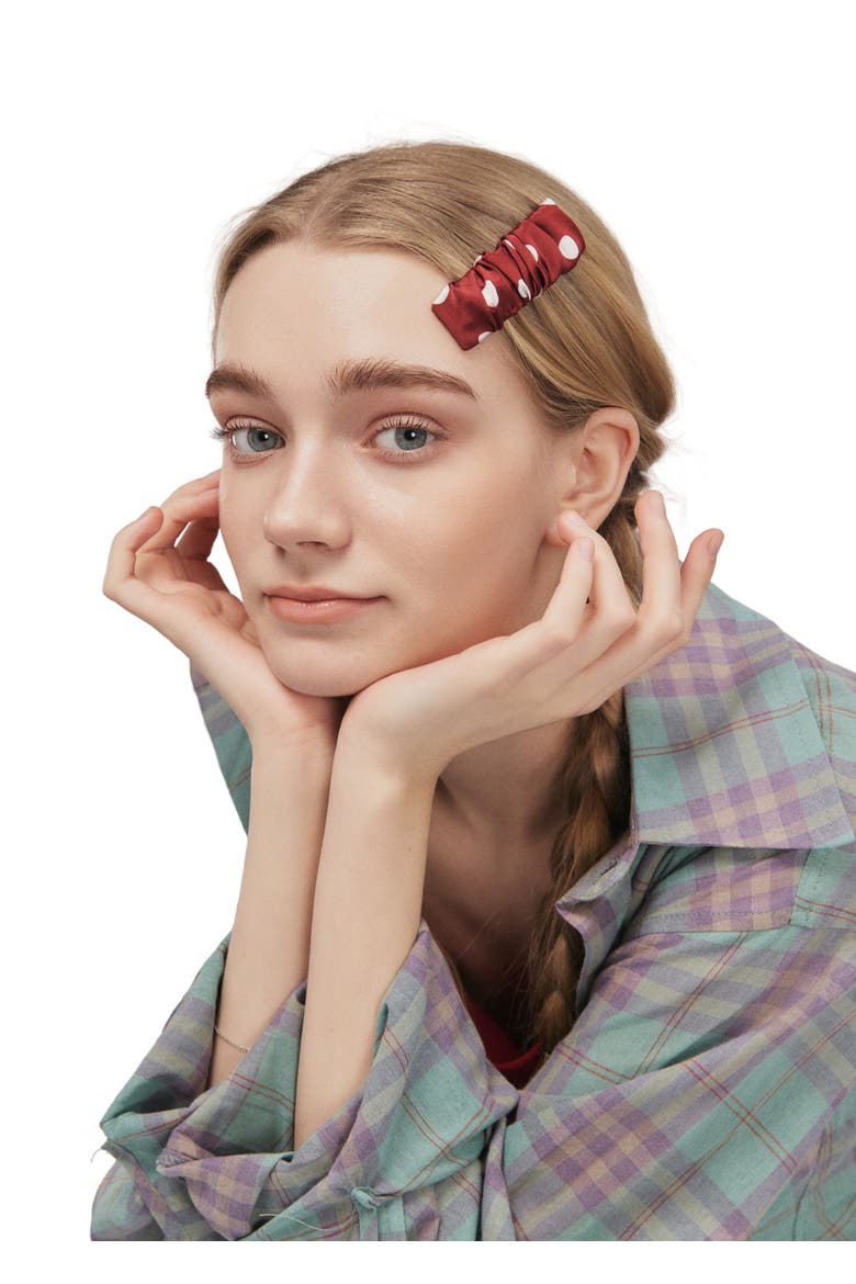 Polka Dot Silk Hair Barrette Clip, Alternate, color, Red