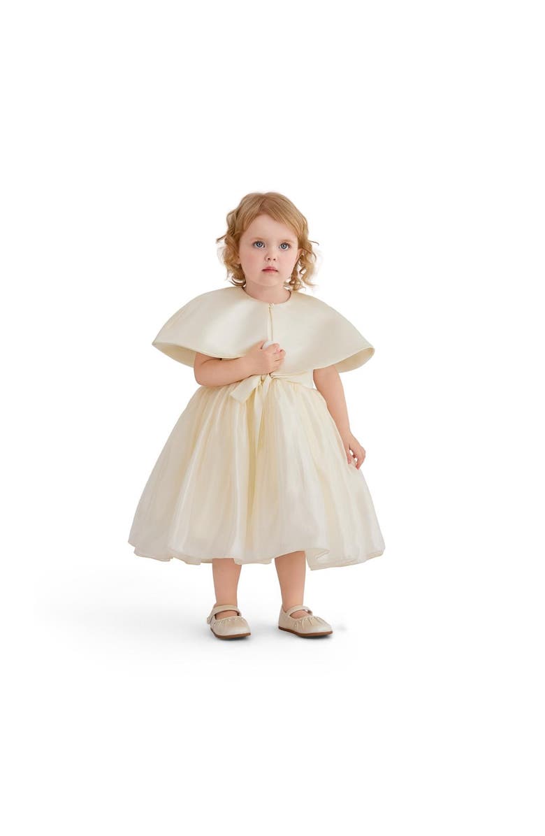 Tulleen Timeless Cape-Overlay Gown, Main, color, Beige