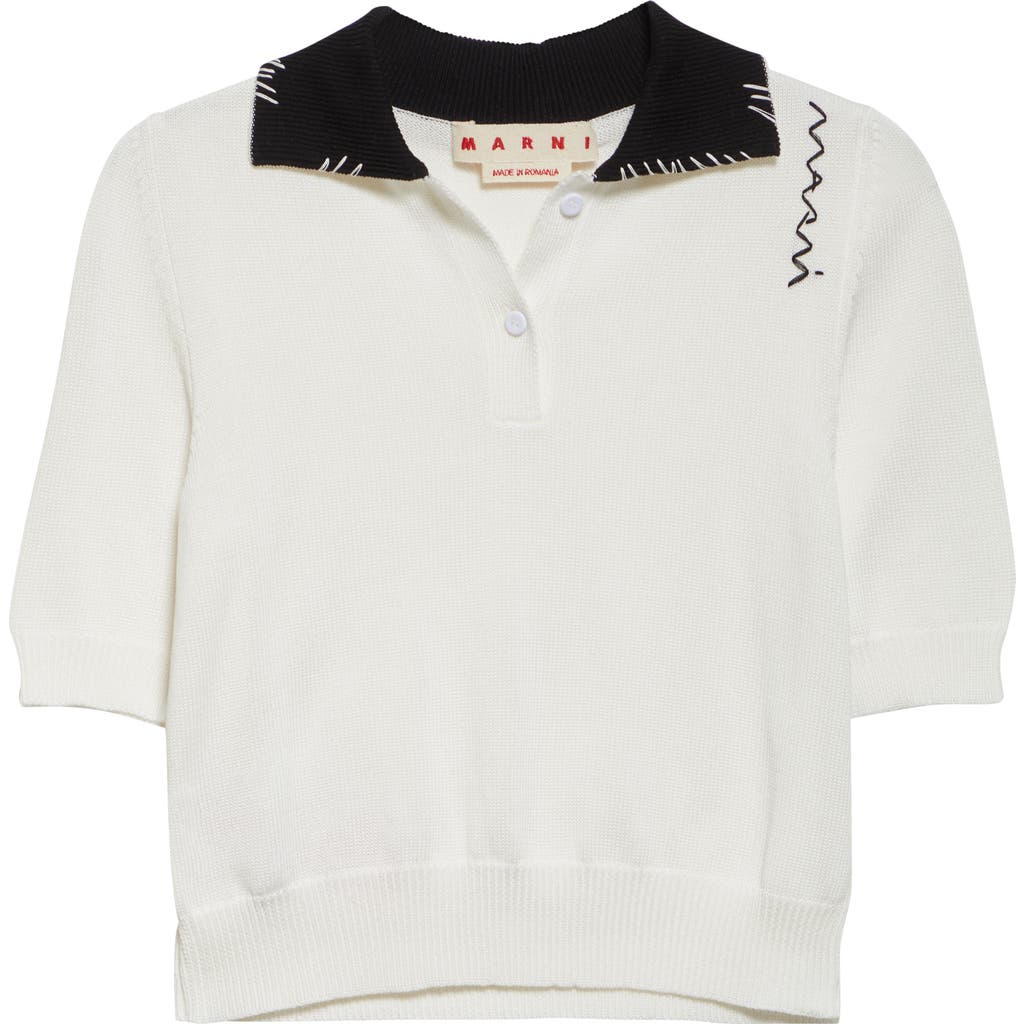 Marni Embroidered Logo Polo In Natural White