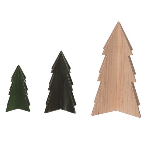 Multicolor Christmas Dimensional Trees Set of 3 Decorative Figurines