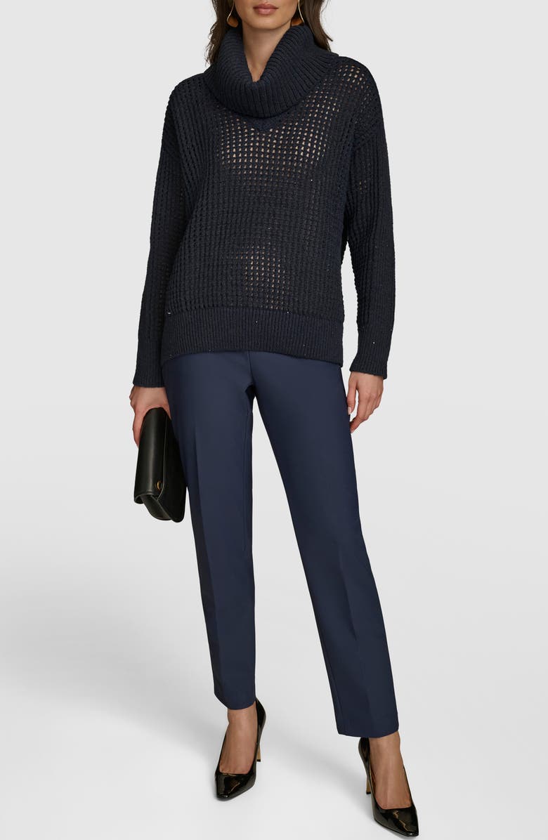 Donna Karan New York Sequin Open Knit Turtleneck Sweater, Alternate, color, 