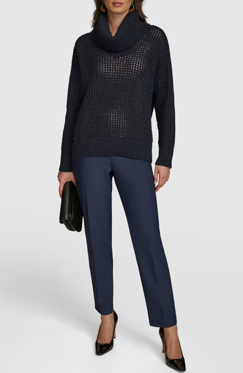 Donna Karan New York Sequin Open Knit Turtleneck Sweater In Nightfall