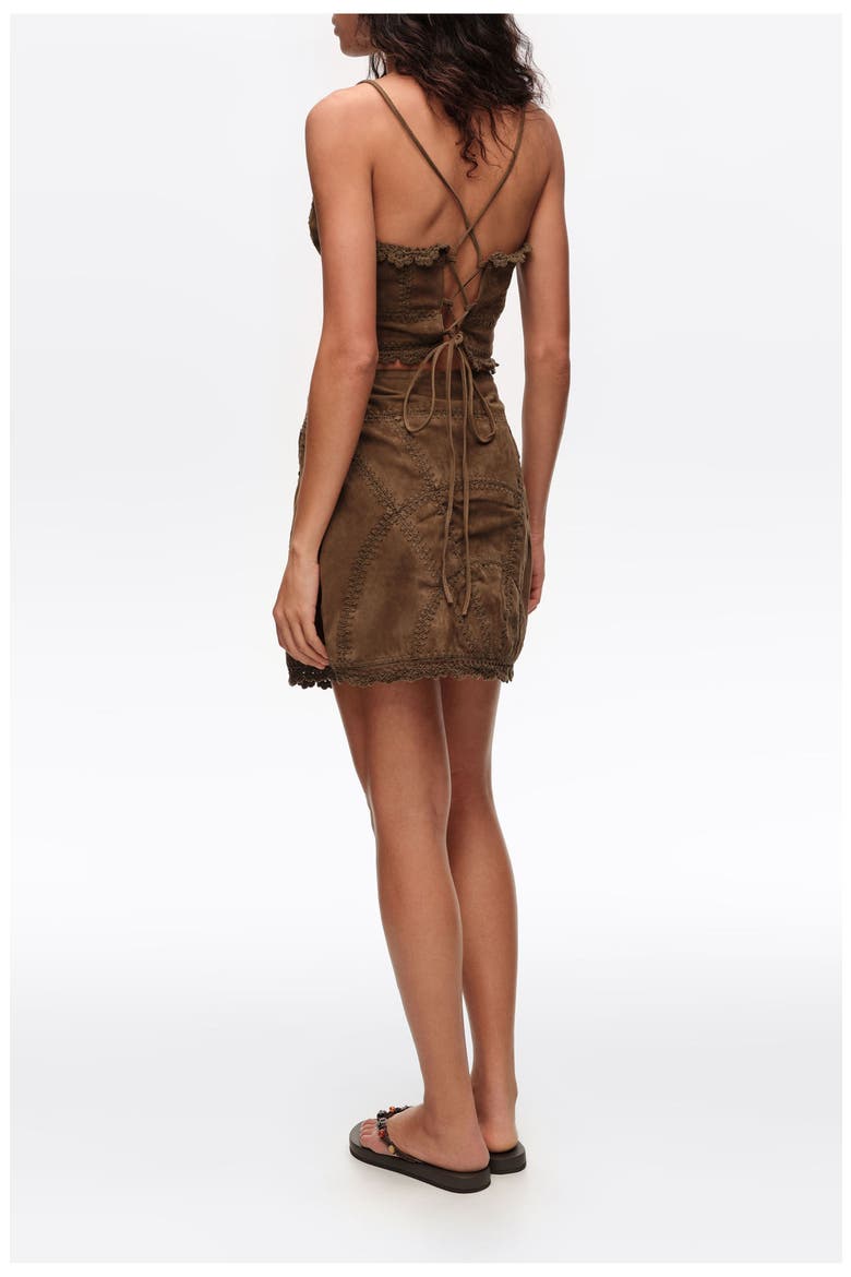Suede Strappy Top With Decorative Stitching, Alternate, color, KHAKI