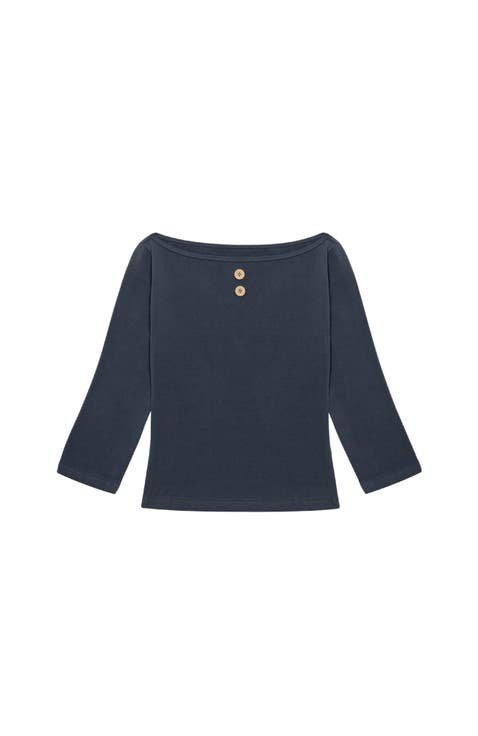 3/4 Sleeve Boat Neck Top