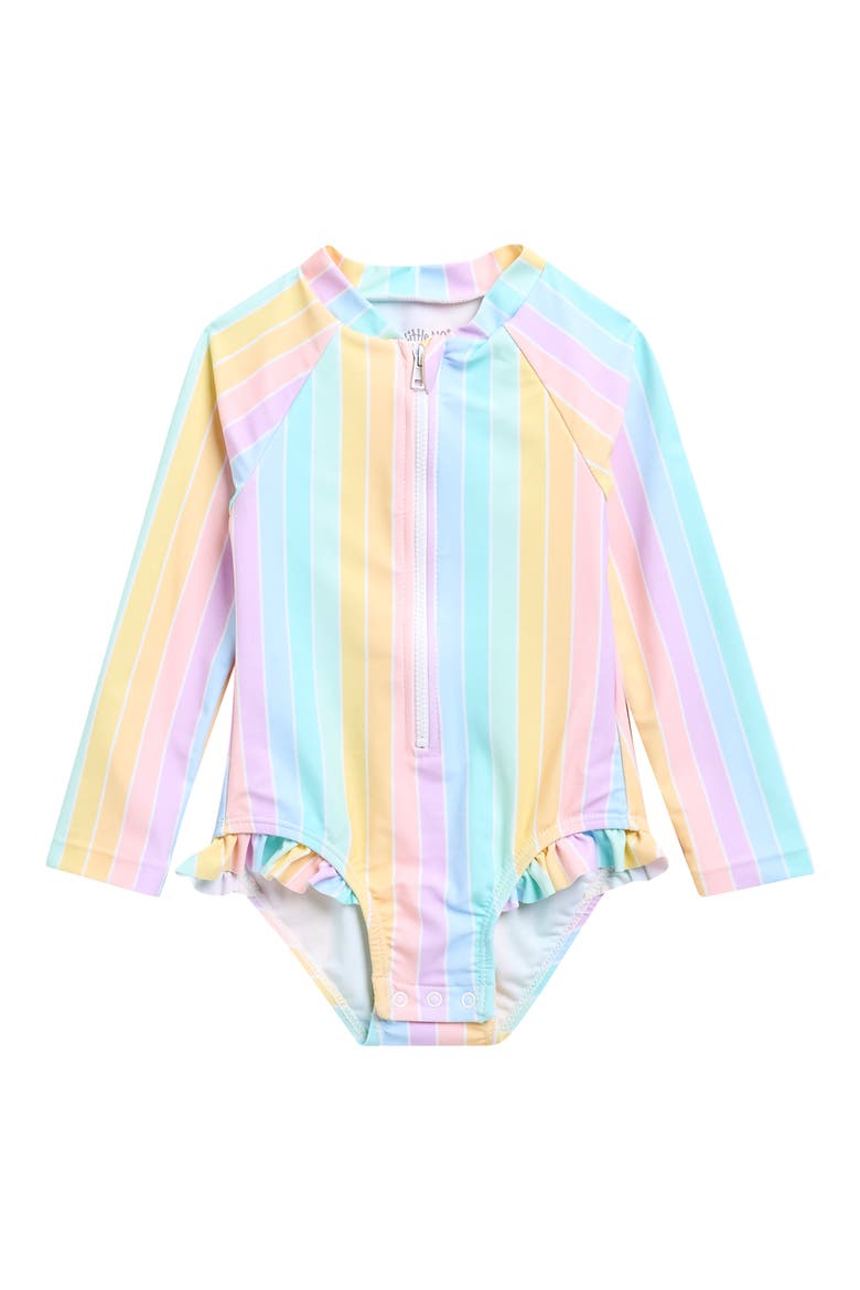 Kids' Multi Stripe Long Sleeve One-Piece Rashguard Swimsuit, Main, color, PINK MULTI
