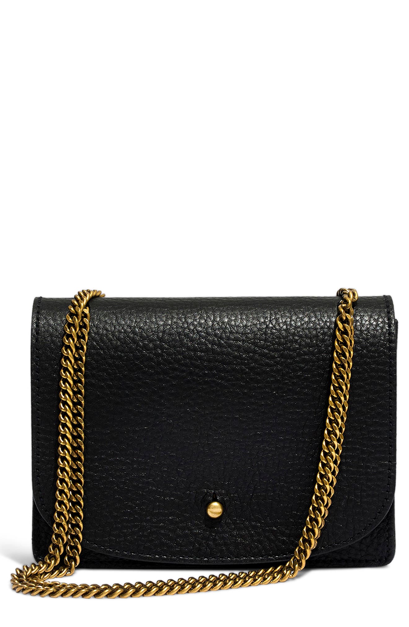 Leather Crossbody Wallet, Main, color, TRUE BLACK