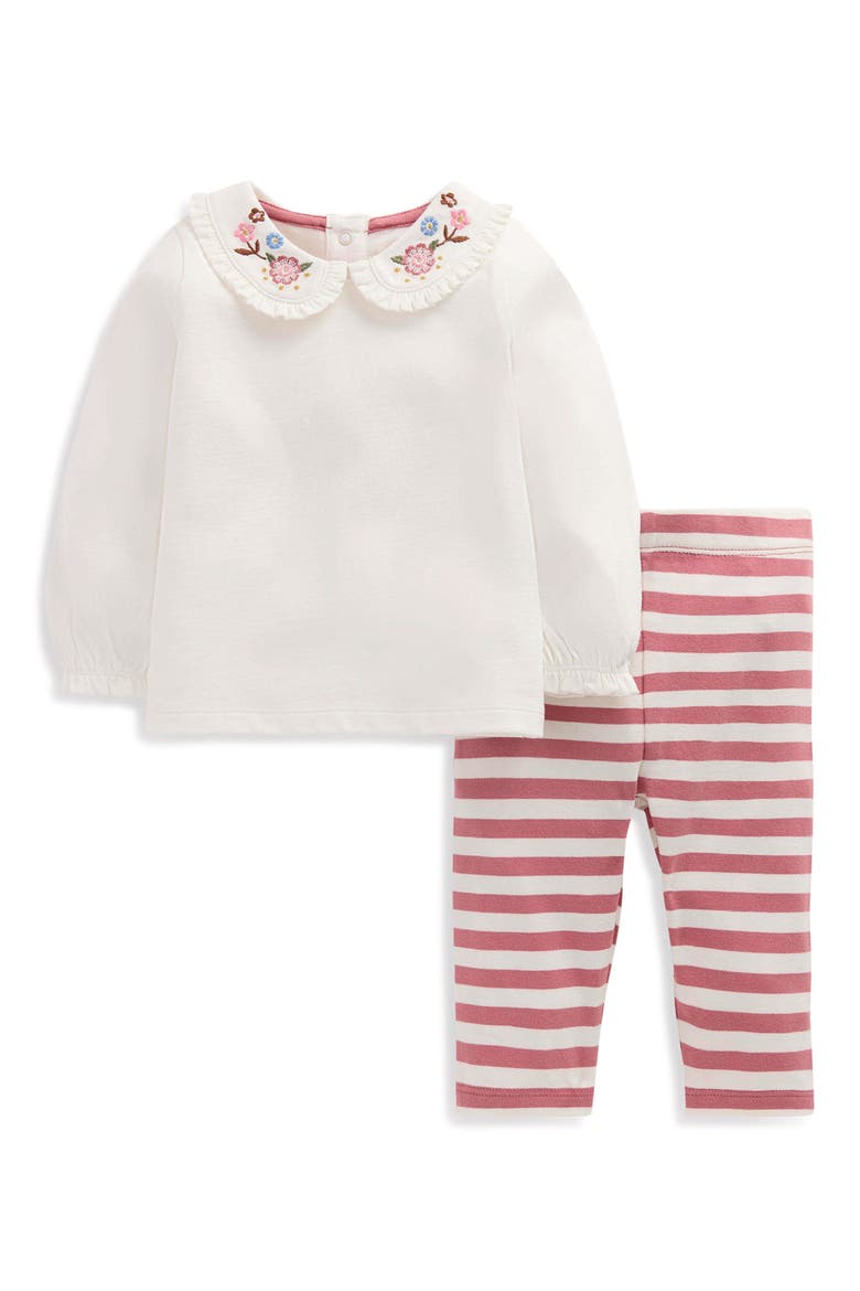 Kids' Collared Jersey Top & Leggings Set, Main, color, IVORY/ PINK EMBROIDERED