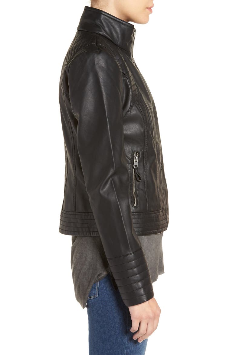 Quilted Faux Leather Jacket, Alternate, color, BLACK
