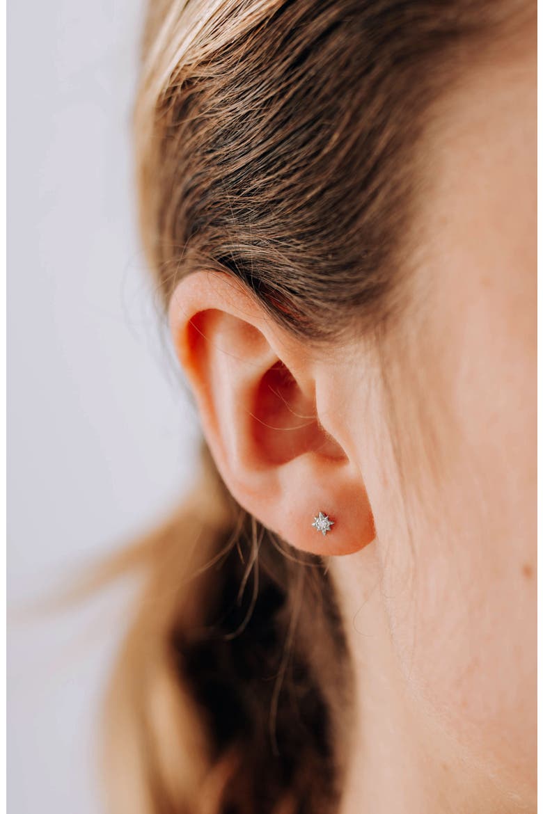 Mini North Star Stud Earrings, Alternate, color, SILVER/ WHITE SAPPHIRE