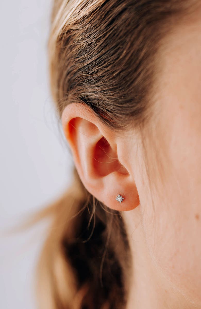 Anzie Mini North Star Stud Earrings, Alternate, color, Silver/ White Sapphire