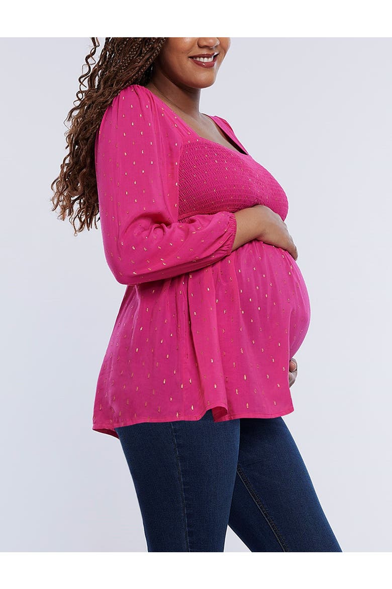 Smocked Square Neck Long Sleeve Babydoll Maternity Top, Alternate, color, Carabet