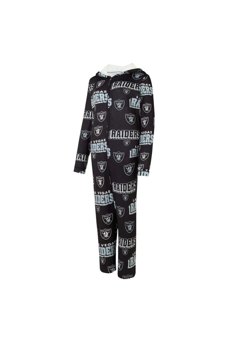 Women's Concepts Sport Black Las Vegas Raiders Roadway Allover Print Microfleece Full-Zip Union Suit, Alternate, color, Black