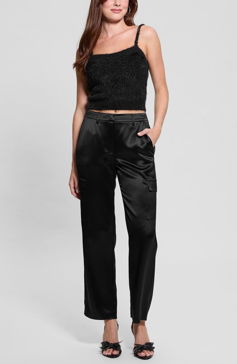 GUESS Keyla Rhinestone Strap Sweater Tank, Alternate, color, Black-Black