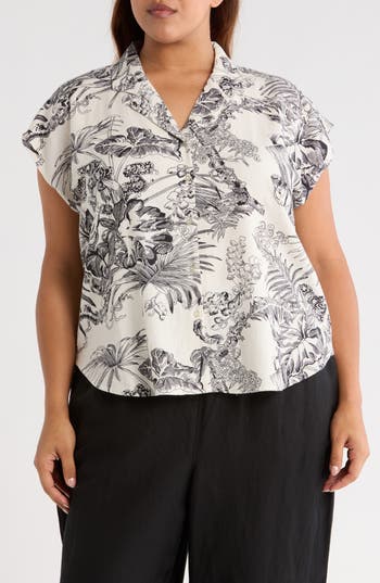 T Tahari Patterned Camp Shirt