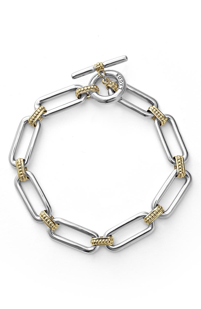 LAGOS Signature Caviar Link Bracelet, Alternate, color, Silver Gold