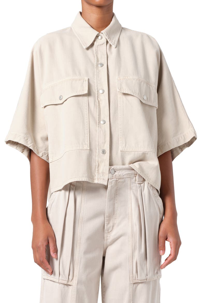 Taron Short Sleeve Denim Button-Up Shirt, Main, color, SCONE