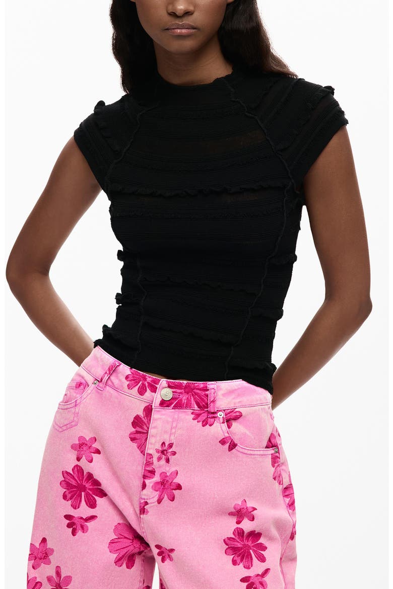 Cap Sleeve T-Shirt, Alternate, color, BLACK