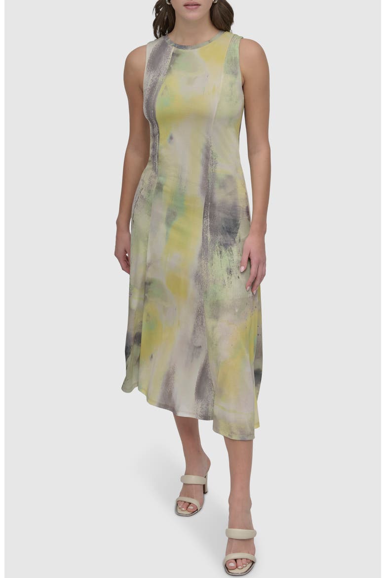 Print Slub Jersey Midi Dress, Main, color, WATERCOLOR HUES