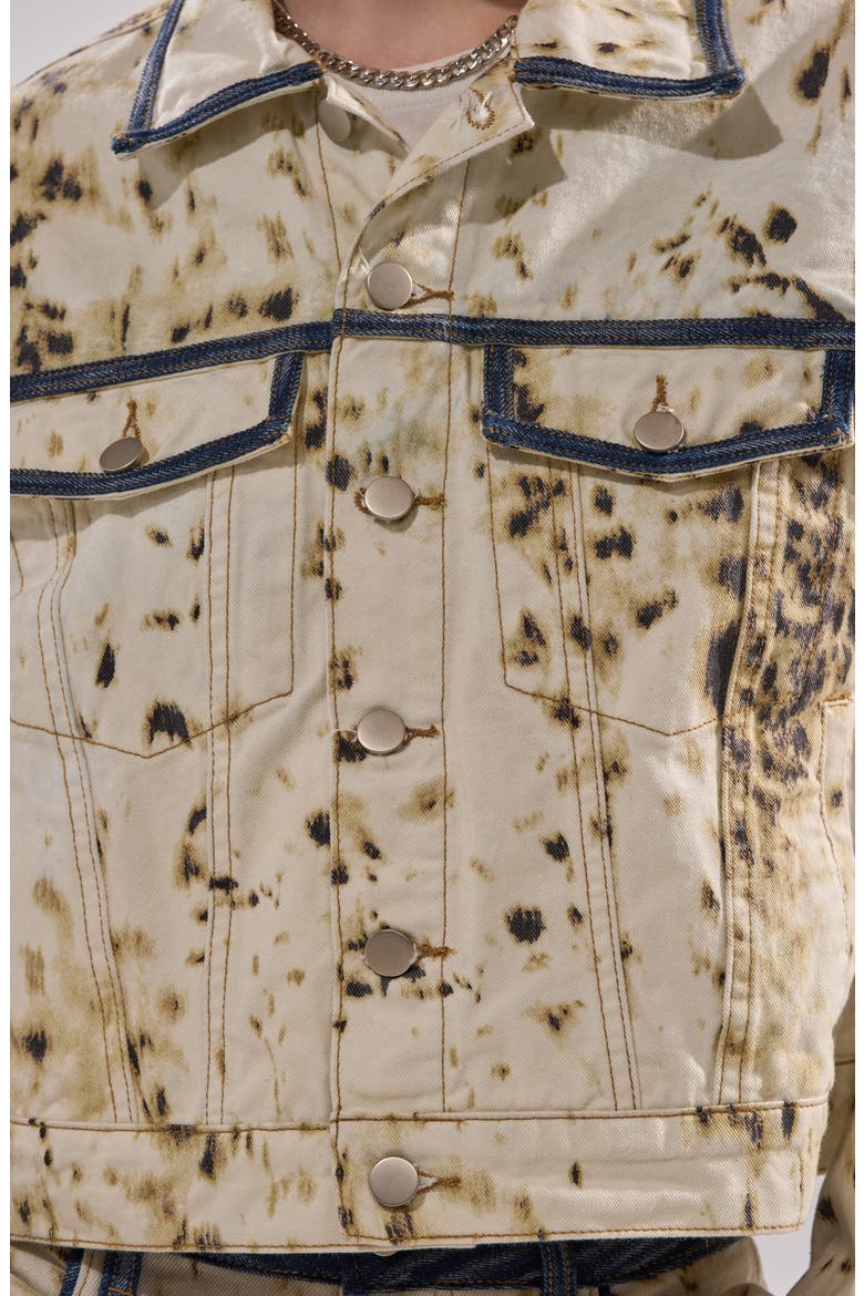 Santana Cow Print Crop Denim Jacket, Alternate, color, WHITE MULTI