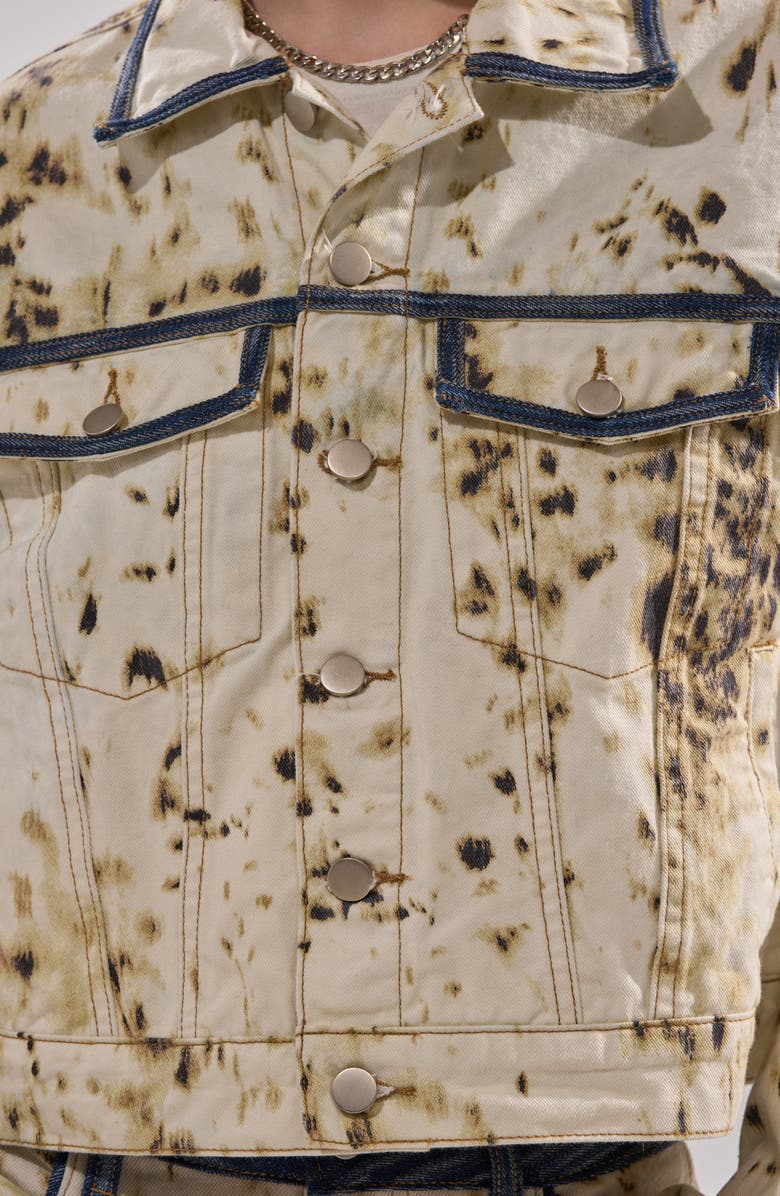 AZALEA WANG Santana Cow Print Crop Denim Jacket, Alternate, color, 