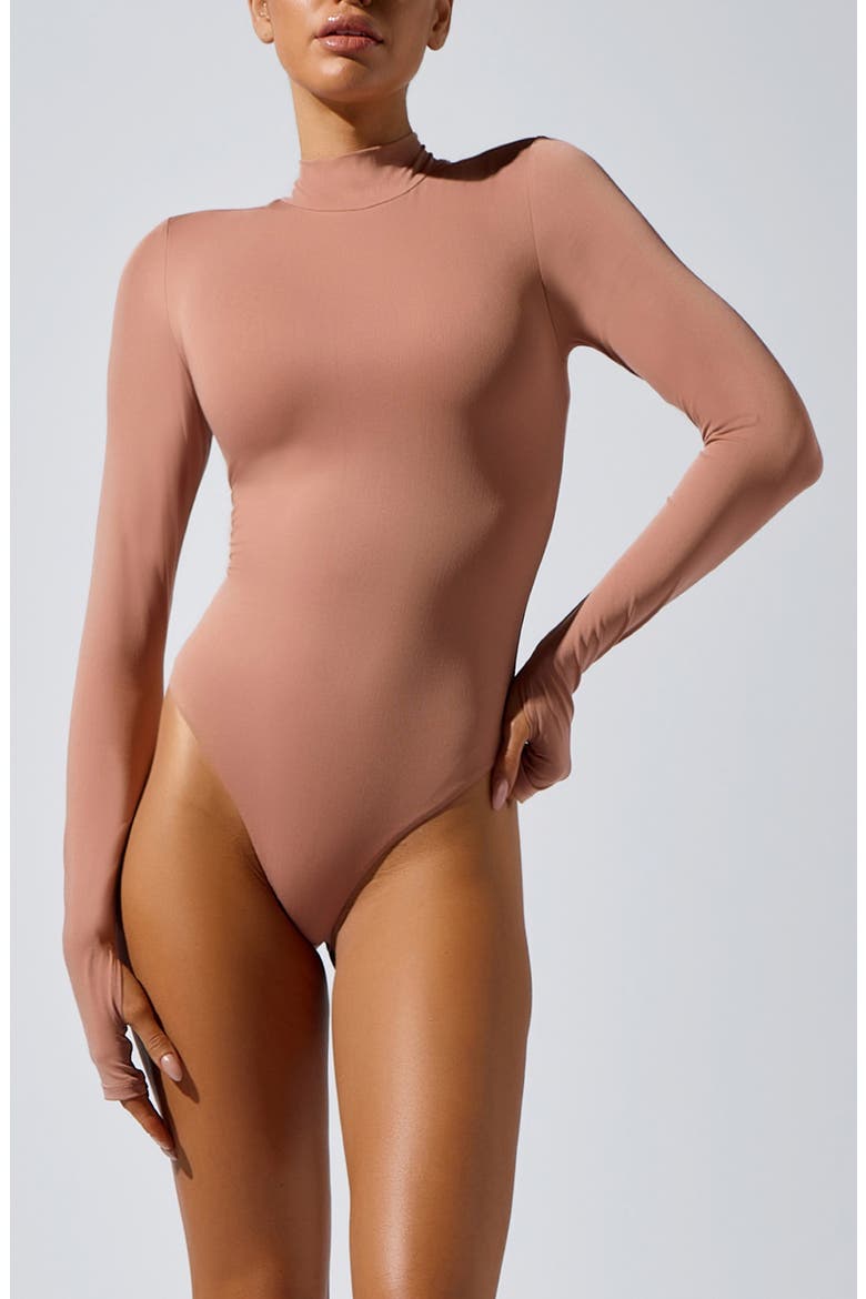 Mock Neck Long Sleeve Bodysuit, Alternate, color, BLUSH