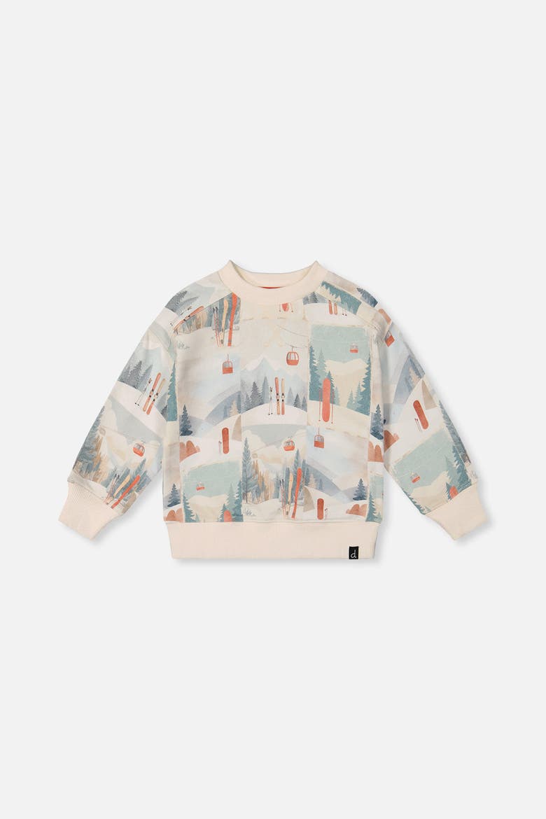 Fleece Crew Neck Ribbed Cuff Sweatshirt, Main, color, Beige Ski Print