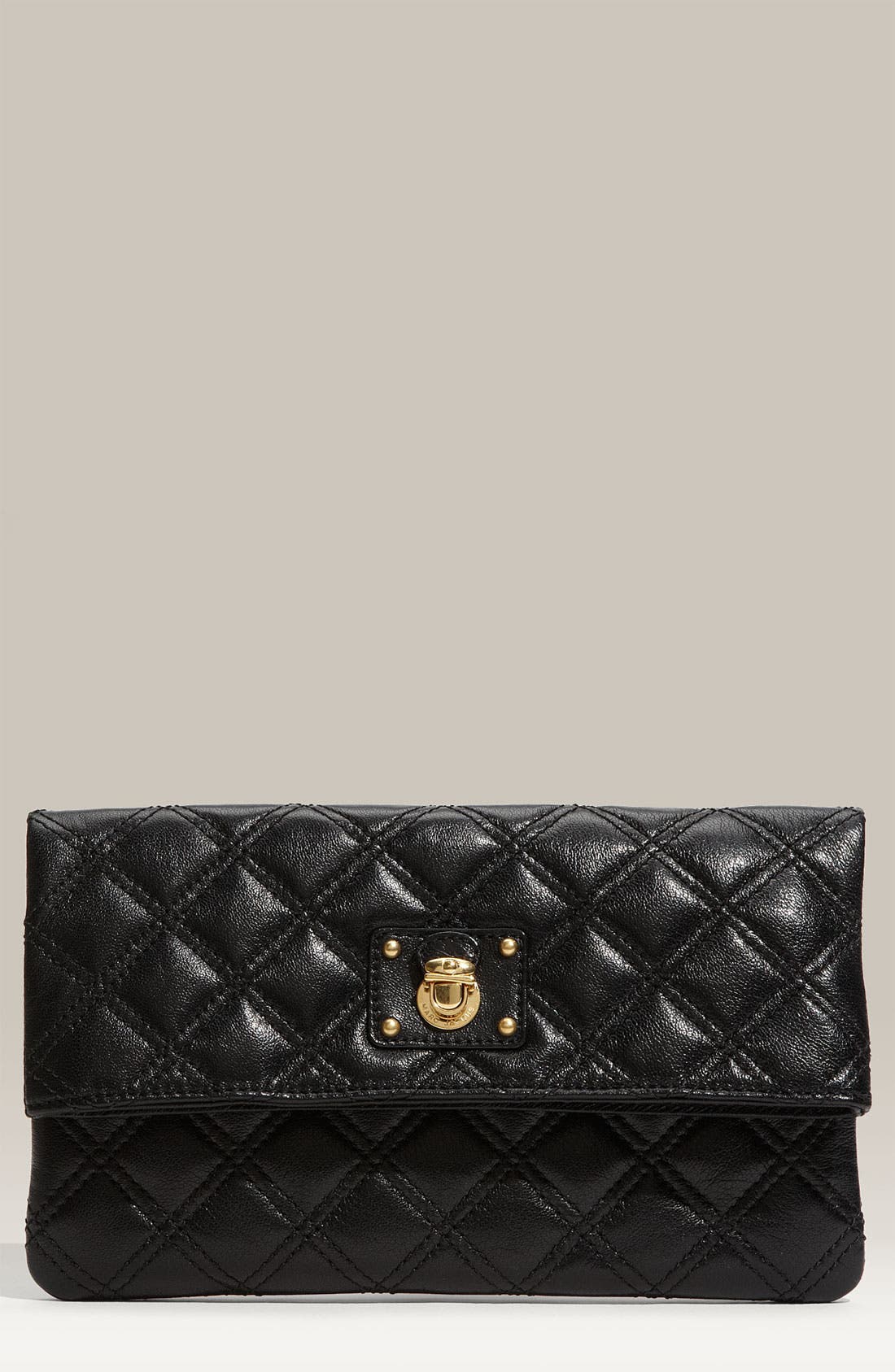'Quilting - Eugenie' Leather Clutch, Main, color, BLACK