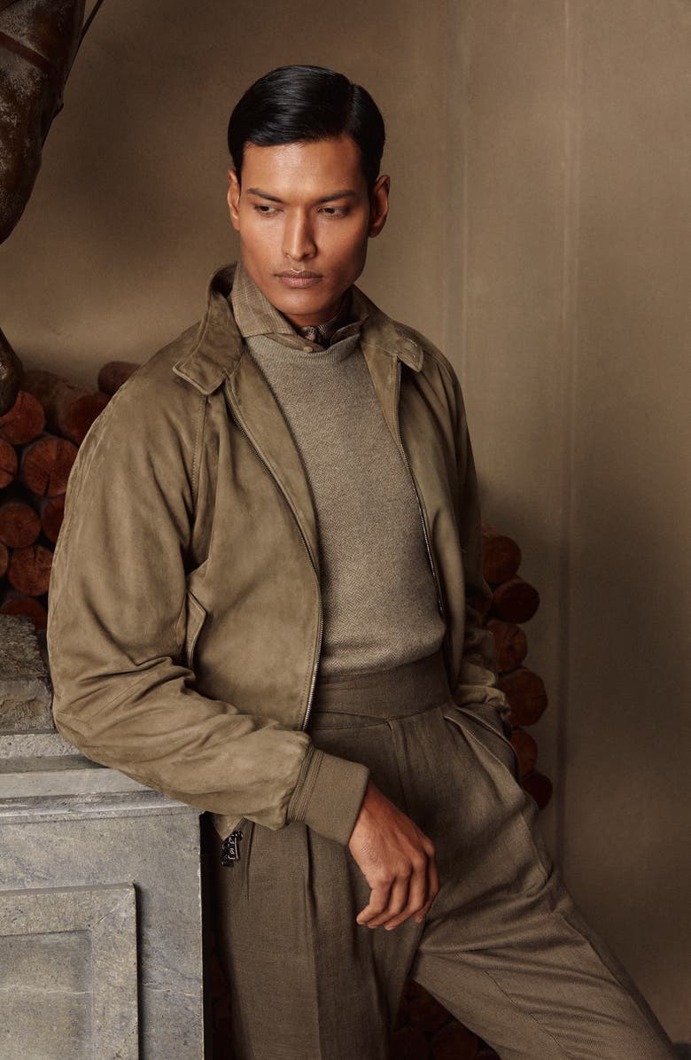 Ralph Lauren Purple Label Torrence Suede Bomber Jacket, Alternate, color,