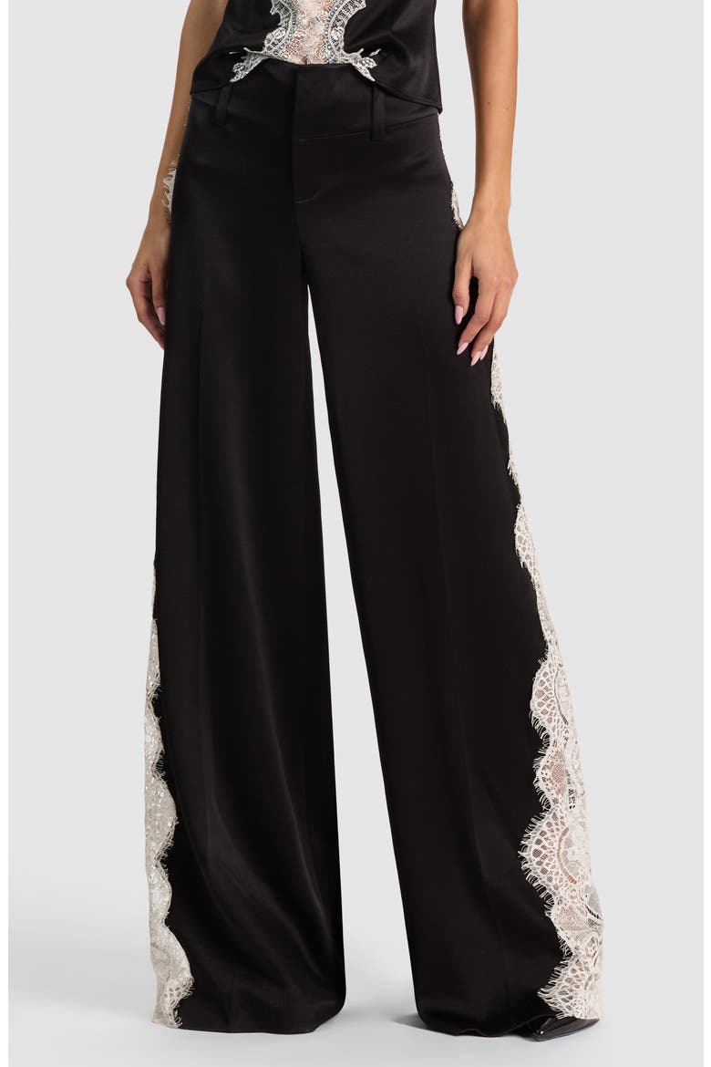 Olivia Low Rise Lace Inset Wide Leg Pants, Main, color, BLACK CHINO