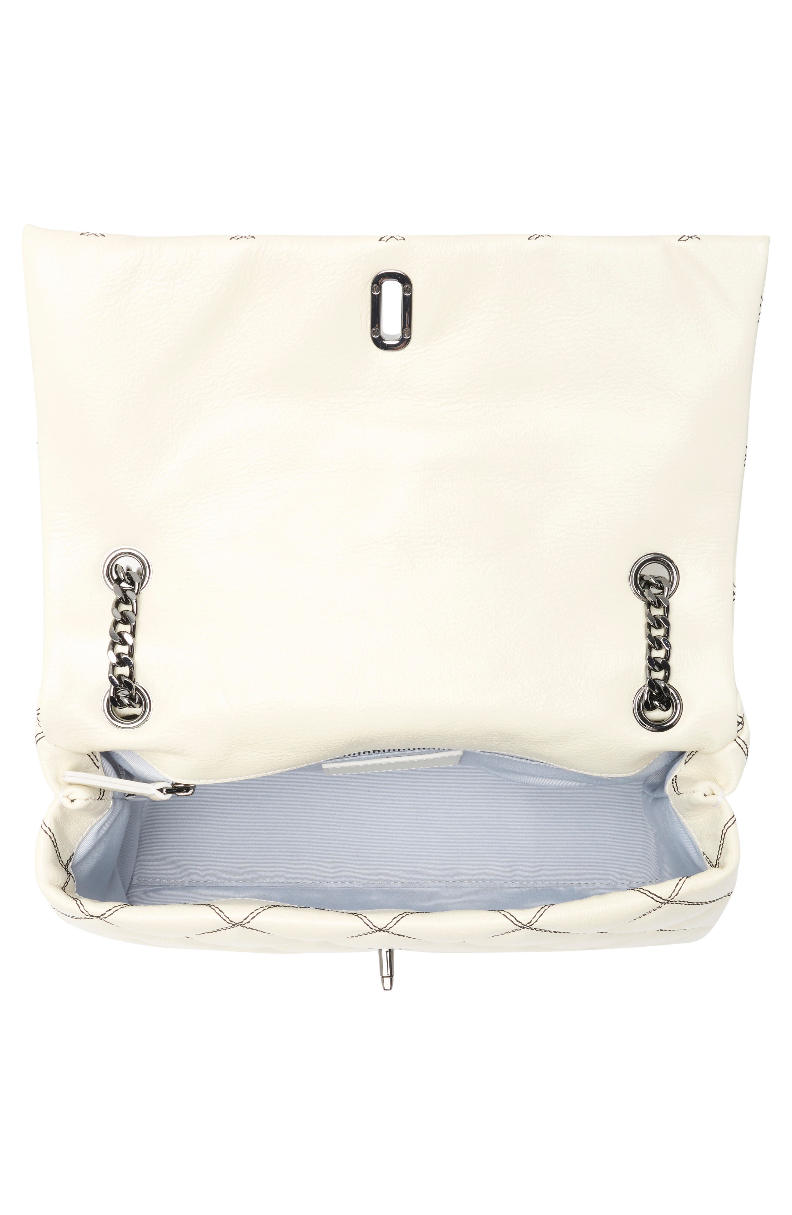 Diamond Quilt Dual Chain Shoulder Bag, Alternate, color, WHITE/BLACK