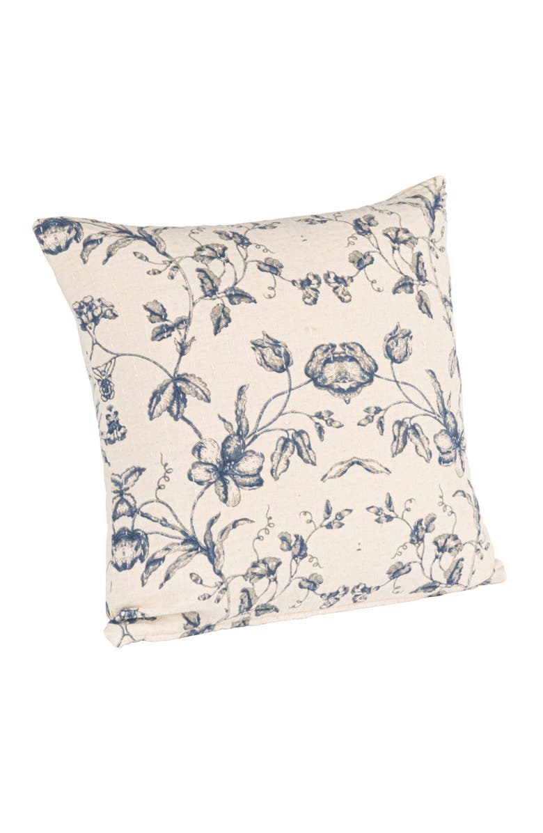 Storied Home Floral Patterned Cotton and Linen Pillow, Blue, Main, color, Blue